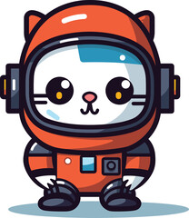 Cute cat astronaut cartoon space suit. Feline space explorer, adorable kitty character. Future, exploration, fantasy vector illustration