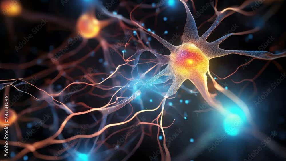 Poster A detailed view of interconnected neurons. This image can be used to illustrate neuroscience, brain function, or the complexity of the human mind.