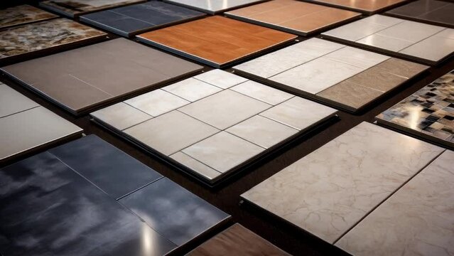 A room filled with a diverse collection of tiles. Suitable for interior design, home renovation, or architectural projects.