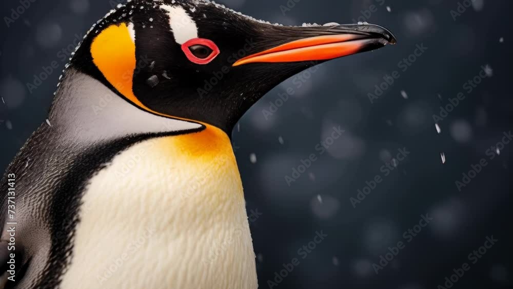 Poster a close-up view of a penguin standing in the snow. perfect for nature or wildlife-themed projects.