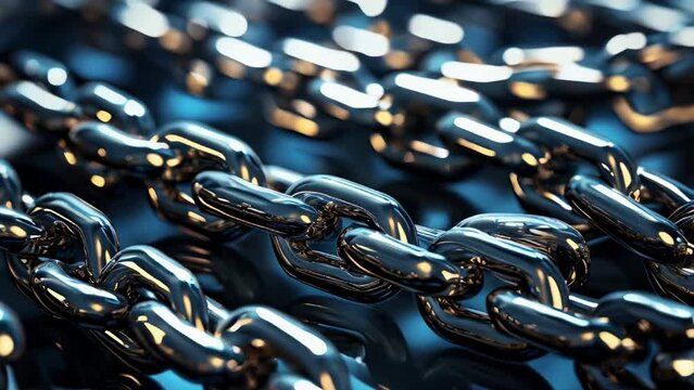 A detailed view of a collection of interconnected metal chains. This versatile image can be used to convey concepts such as strength, security, bondage, or industry.