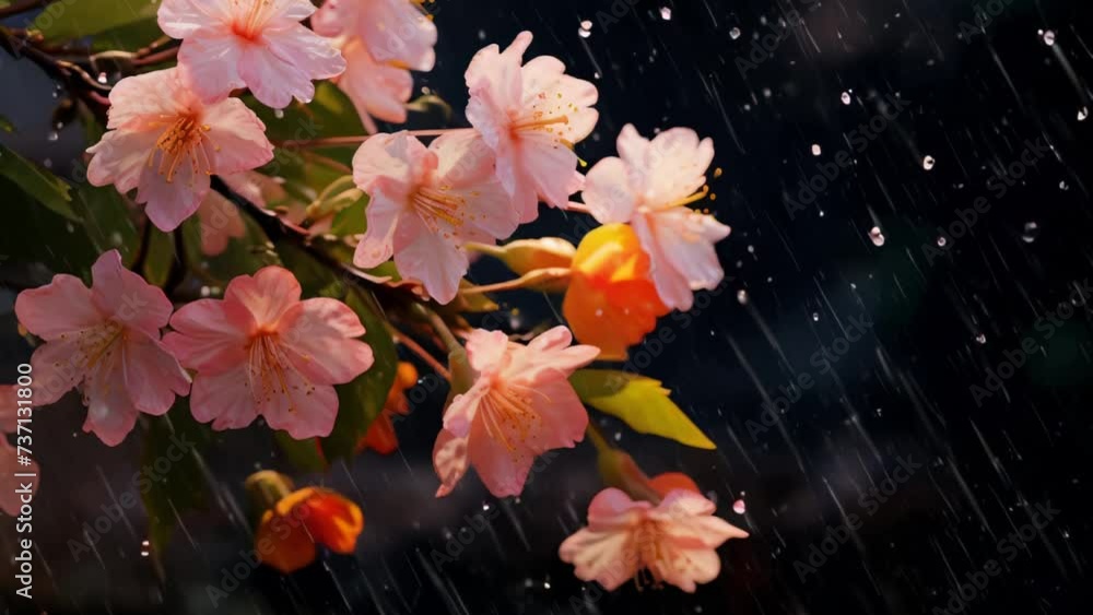 Poster a beautiful bunch of flowers getting drenched in the rain. suitable for various occasions and themes
