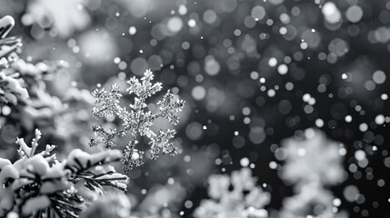 Black and White Background with Snowflakes Fal