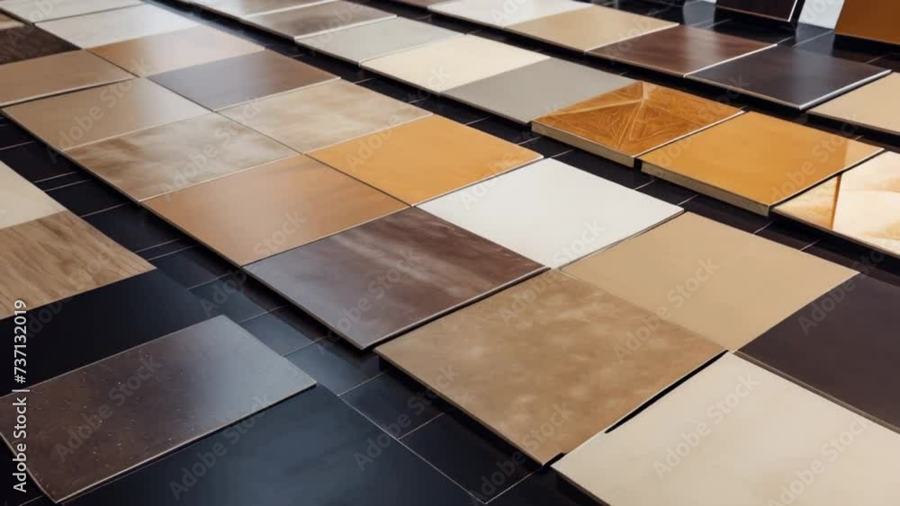 Poster A room filled with various types of tile. Versatile and perfect for interior design projects.
