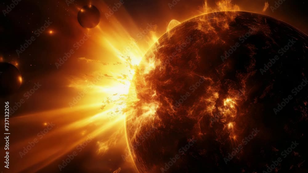 Poster A captivating image of the sun and various planets in outer space. Perfect for educational materials or science-themed projects.