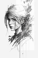 Fototapeta premium _Line_art_centre_girl_attractive_girl_white_background_ai_generative_image