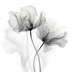 Abstract Tulip petals, black and white illustration.