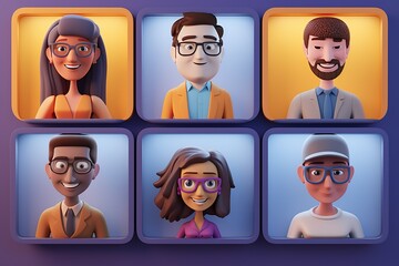 3d rendering of people avatars in a zoom call , CARTOON CHARACTER AVATAR , PERSON AND NEWS  