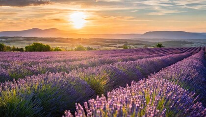 lavender flowers at sunset in provence france