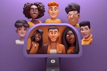 3d rendering of people avatars in a zoom call , CARTOON CHARACTER AVATAR , PERSON AND NEWS  