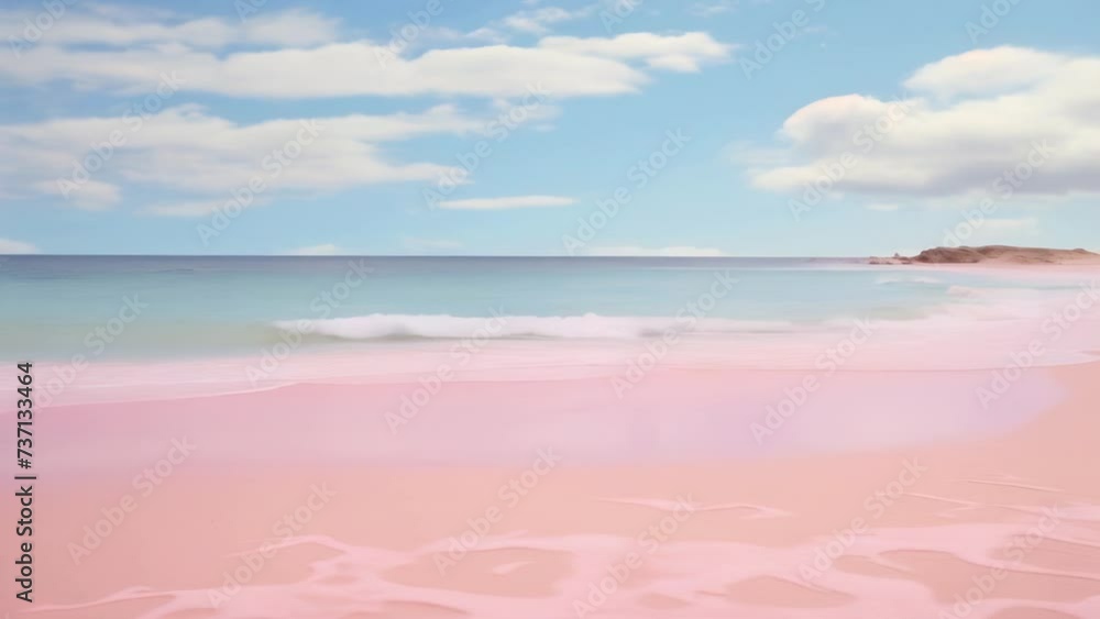 Aufkleber A serene painting of a pink beach with gentle waves. Perfect for adding a touch of tranquility to any space.