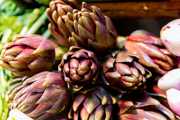 beautiful fresh artichokes for sale at the market