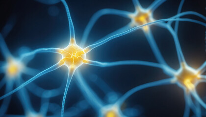 Close-up of a neuron or nerve cell integrated in the neuronal network and sending and transmitting impulses