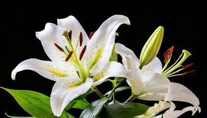 white lily flower bouquet isolated on transparent background