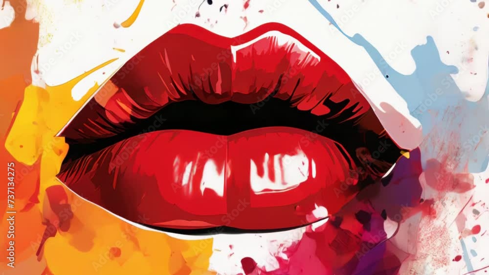 Sticker Close up view of lips with vibrant paint splatters. Versatile image suitable for artistic projects and creative designs.