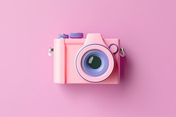 Travel photography concept cartoon minimal memo image memory vintage camera floating on pink ASTHETHIC CAMERA 