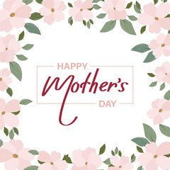 Obraz premium Mothers day banner with cherry blossom flowers, greeting card template, illustration with hand drawn lettering. Vector