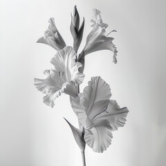 Abstract Gladiolus petals, black and white illustration.