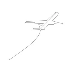Fototapeta na wymiar Continuous line drawing of airplane. One line Drawing from the hands of a black and white background