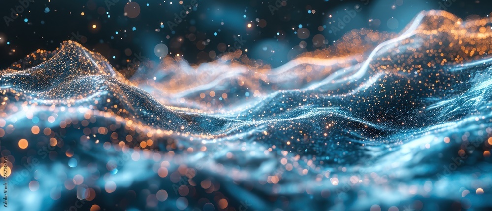 Aufkleber abstract wallpaper featuring a futuristic wave of dots and geometric patterns, illustrating the interconnectedness of science and future network technologies