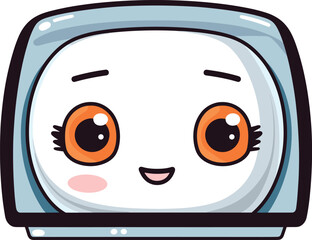 Cute animated washing machine big eyes happy face. Cheerful home appliance character vector illustration