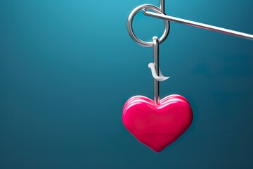 3d heart hanging with key chain with nice copy space background 