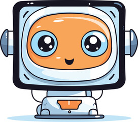 Cute orange astronaut robot cartoon character big eyes. Friendly technology futuristic AI companion kids vector illustration