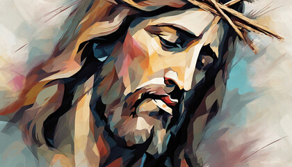 Jesus Christ portrait abstract original art for easter holiday and good friday - obrazy, fototapety, plakaty
