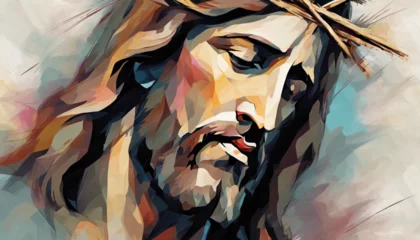 Foto op Canvas Jesus Christ portrait abstract original art for easter holiday and good friday © Anna