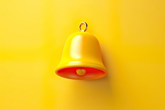 3d Bell reminder notification alert or alarm icon sign or symbol for application website on yellow Background 