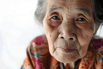 Photo sur Plexiglas Vielles portes Closeup Portrait of old asian woman isolated on white background