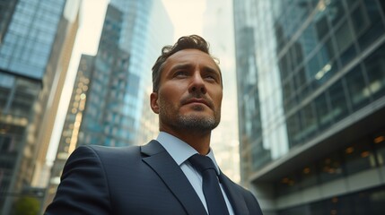 Fototapeta premium Corporate Confidence: Businessman in Suit Portraying Professionalism