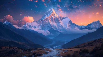 Crédence de cuisine en verre imprimé Bleu foncé Mount Everest illustration vectorial