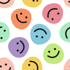 Seamless pattern with colorful smiling faces