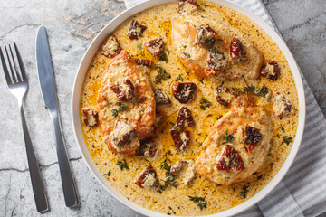 Marry Me Chicken, chicken breasts sauteed in cream sauce with sundried tomatoes, thyme, red pepper...