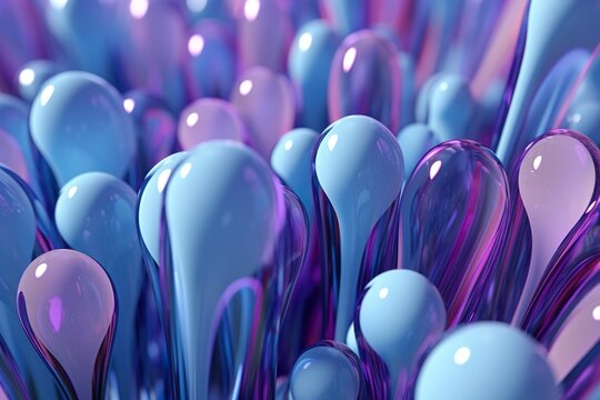 Group of abstract blue and purple glossy shapes 3d render closeup made with ai 
