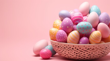 Fototapeta na wymiar coloured egg in wicker basket 