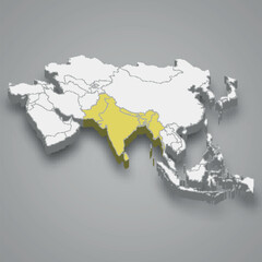 British Raj location within Asia 3d map