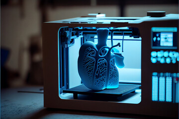  Medical engineer using 3d printer for liver printed. Organ 3D printing technology.