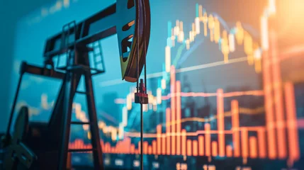 Fotobehang oil price graph and Oil rig pump jack background © daniel