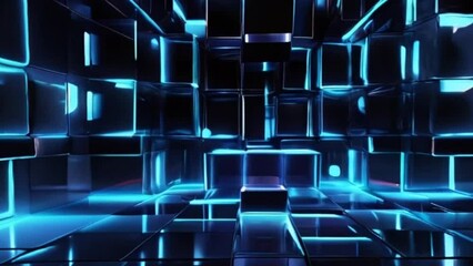 Video, abstract background. Glowing neon cubes on a dark background. AI generative. - Powered by Adobe