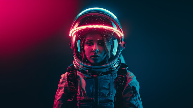 A woman in a high-tech cosmonaut suit
