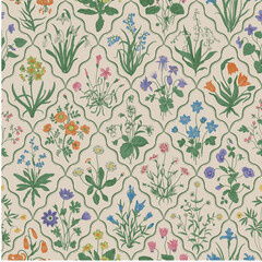 Millefleurs. Seamless pattern. Vintage vector botanical illustration. Retro - 737142422