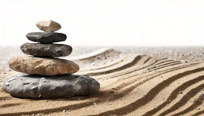 Fototapeta na wymiar Stones on sand with lines against white background