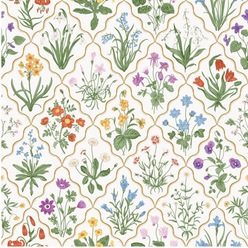 Millefleurs. Seamless pattern. Vintage vector botanical illustration. Colorful