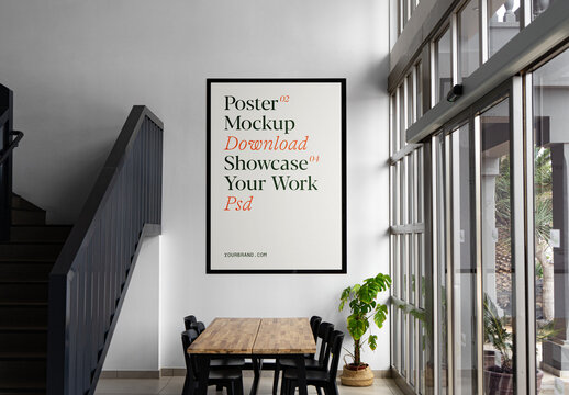 Poster in Living Room on Wall Mockup