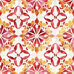 Watercolor Tile Pattern with Harmonious Floral Geometry in Warm Tones.