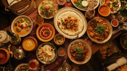 a table topped with lots of different types of plates and bowls filled with different types of food and condiments.