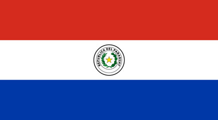 Fototapeta premium Close-up of red, white and blue national flag of South American country of Paraguay with branch and yellow star. Illustration made February 15th, 2024, Zurich, Switzerland.
