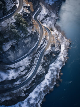 Aerial Top View Drone Shot ROAD No.1081 Or Shape Number Three Of Winding Mountain Road Between Pua District, Nan Province, Thailand Is Highlight Point And Landmark That Tourist Like To Take Pictures